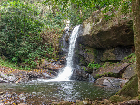 Beautiful Sanje Waterfalls cascading down a rock cliff in Udzungwa Mountains National Park