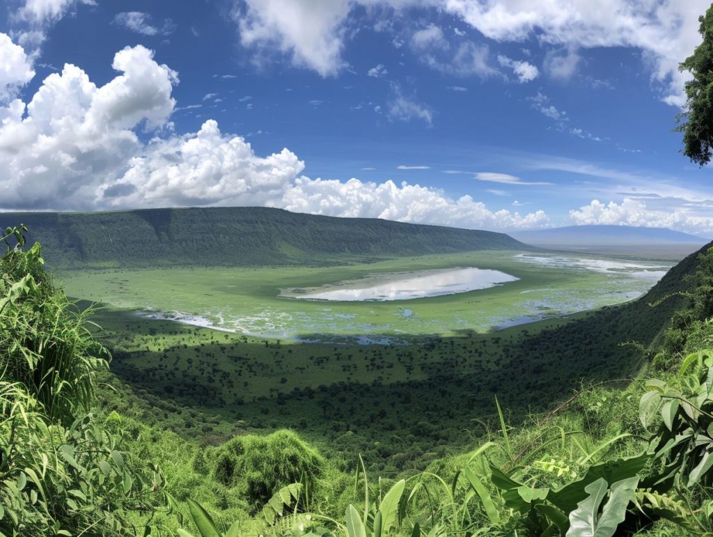 Panoramic view of Ngorongoro Crater in northern Tanzania.