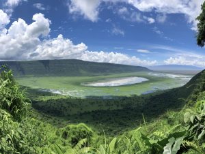 Panoramic view of Ngorongoro Crater in northern Tanzania.